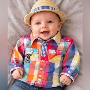 Mexx Boys Plaid Button-Front 100% cotton Shirt Sz 3-6 months